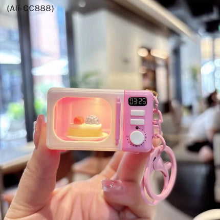 LED Appliance Charm Simulation Microwave Keychain  - Cute Mini Light-Up Kitchen Toy Funny Gift for Food Lovers
