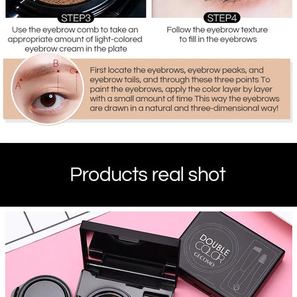 GECOMO Two-color Air Cushion Eyebrow Powder Color Waterproof and Sweat-proof Long-lasting Eye Brow Cream
