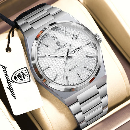 POEDAGAR Original Men's Watch Date Week Waterproof Luminous Stainless Steel Watches For Men Business Men's Quartz Wristwatch Reloj