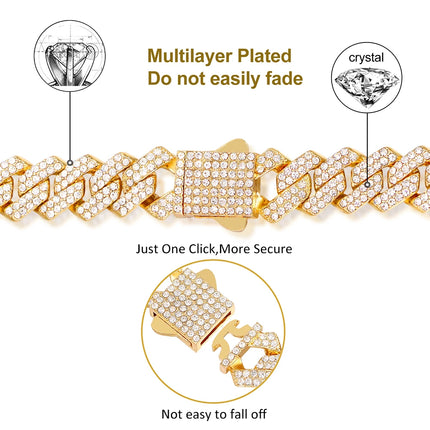 Iced Out Cuban Link Chain 14MM Prong Rhombus Diamond Cuban Chain Hip Hop Choker Necklaces Women Men Jewelry Wholesale