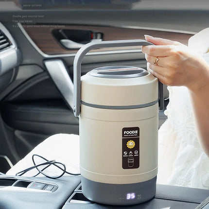 48W Office Electric Lunch Box 12V Car Rice Cooker 304 Stainless Steel Linner Keep Warm Lunch Box Outdoor Food Heaters1.6L/ 2L