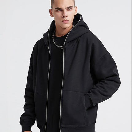 Autumn winter casual wear zippered hooded sweatshirts black grey blue hip hop street single breasted sweatshirts