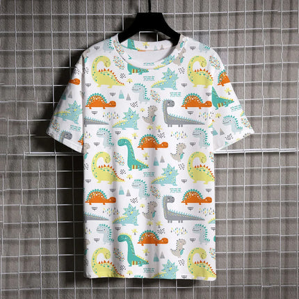 Summer dinosaur cool 3D printed round neck T-shirt