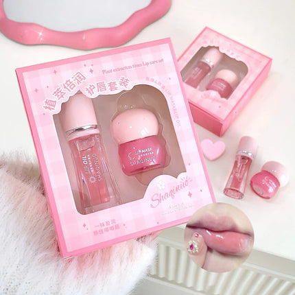 Strawberry Lip Balm & Lip Oil Set Clear Glass Moisturizing Lightweight Hydrating Jelly Day & Night Lip Mask Set Makeup Lips Care