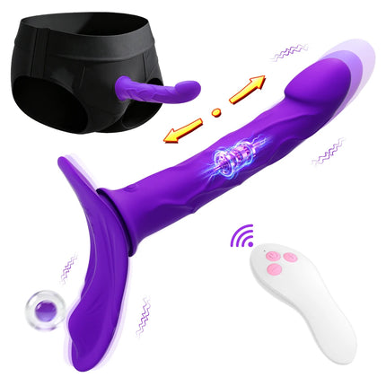 Strap-On Vibrating Dildo Adjustable Harness Vibrator with 10 Vibration Modes Wearable Harness Sex Toy for Female Couple Lesbians