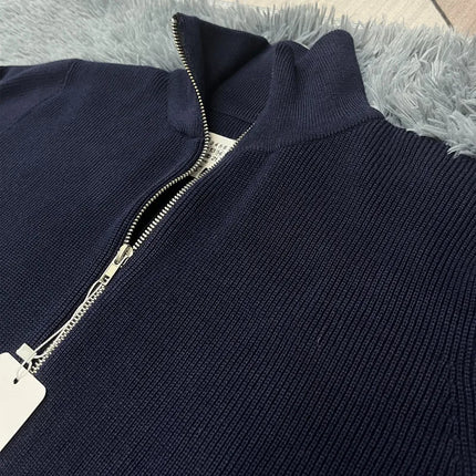Asian size Autumn Winter Men Loose Casual Knit Sweater Zipper Semi High Neck Long Sleeve Cardigan Lazy Comfortable Warm Top