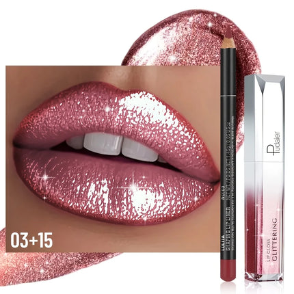 Silky Matte Lip Liner & Metallic Gloss Duo | All-Day Wear, Smooth Definition & High-Shine Finish | Gift Set for Everyday & Bold