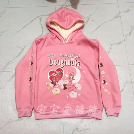 Japanese Cartoon Printed Sweet Girl Y2k Sweatshirts Autumn Winter New Cotton Thicken Hoodies Women Fairycore Cute Hooded Top