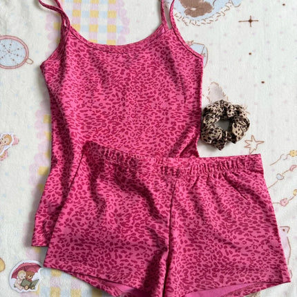 Pink Striped Collection Tshirt Women Simple Casual Cotton Buttons T-shirts Sweet Cute Preppy Style Camisole+Slim Short Pants Y2K