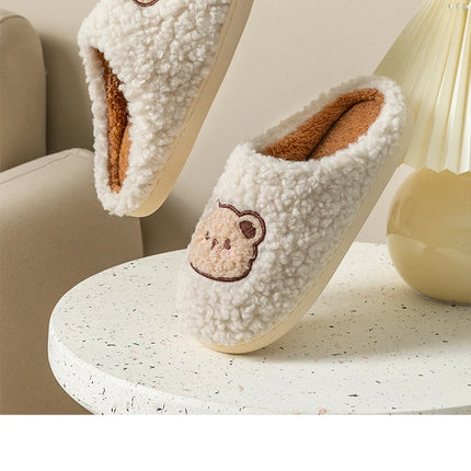 Cute Bear Fluffy Slippers Warm Plush House Shoes for Women and Men