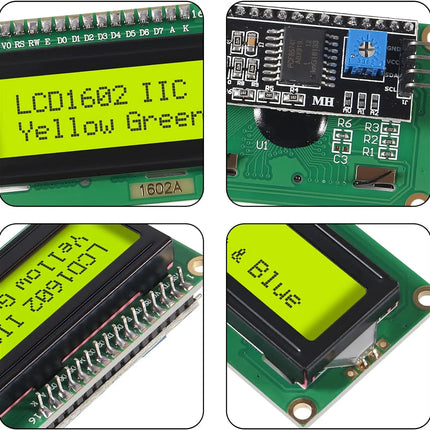 LCD1602+I2C Module Blue / Yellow Green Screen 16x2 Character LCD Display PCF8574T PCF8574 IIC I2C Interface 5V