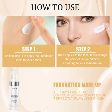 Color Changing Foundation Serum for Natural Glow Lightweight Full Coverage Long Moisturizing Finish 30ml Sensitive Skin Friendly