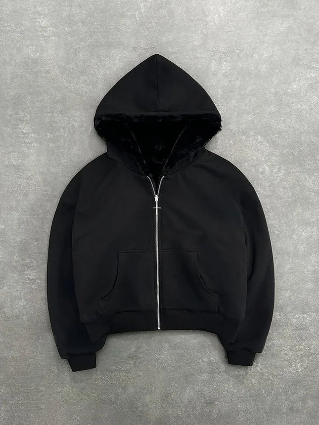 2025 New Unisex Hooded Sweatshirt with Leopard Print Lining Pocket, Loose Cardigan, Zipper Sweatshirt, Street Style, Double-Side