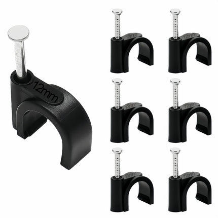 100 pcs cable clamps nail in cable clips， black round ethernet cable wall clips cable tacks coax cable clip speaker wire clips