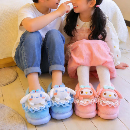 Kids' Slippers House Shoes Cartoon Cinnamoroll Winter Shoes For Girls Anti-slip Warm Thick Bottom Pink Pruple Shoes Size 24-41