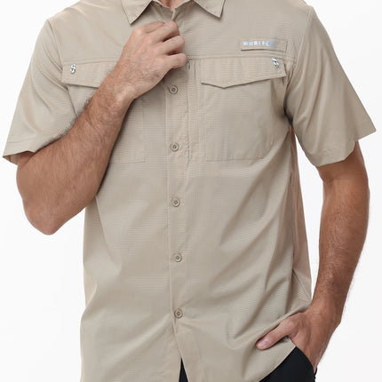 Summer UPF 50+ Men's Short Sleeve Fishing Shirts, Breathable Cargo Shirt, Button Down Tactical Shirts Cooling for Hiking Safari