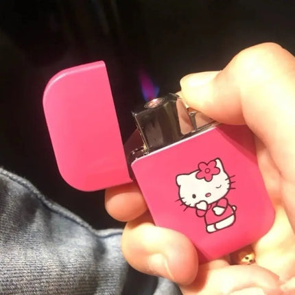 Butane Gas Lighter Katie Cat Pink Flame Windproof Inflatable Lighter Cigarette Accessories Women's Lighter Small Gift