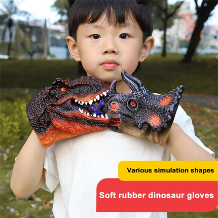 Dinosaur Head Hand Puppets Soft Tyrannosaurus Rex Triceratops Shark Parent-Child Interactive Toys for Kids Realistic Model Gifts