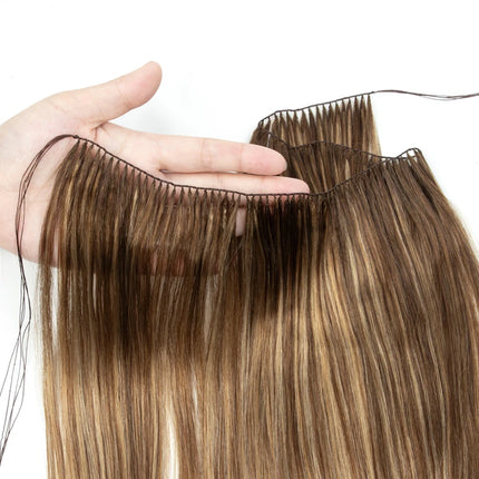 Invisible Feather Hair Extensions Human Hair Feather Tip Hair Bundles Natural Sew In Microring Hair Weft 50cm 120 strands