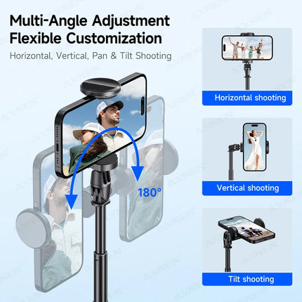 Auto Pop-Up Tripod Portable 70-Inch All-in-one Selfie Stick, Foldable Phone Holder with Bluetooth Remote for iPhone Android