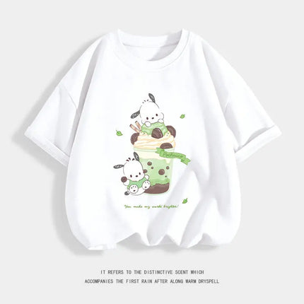 Pure Cotton Children's T-shirt 2026 Cute and Fun Pacha Dog Cartoon Printed Western-style Parent-child Outfit for Boys and Girls