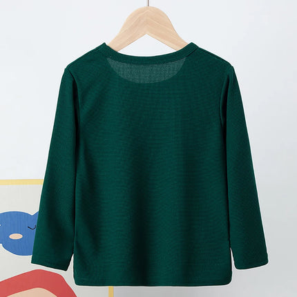 Children's Autumn Solid Color Simple Versatile Long-Sleeve T-shirt Boys' Casual Sports Shirt Girls' Fashion Round-Neck Sweatshirt