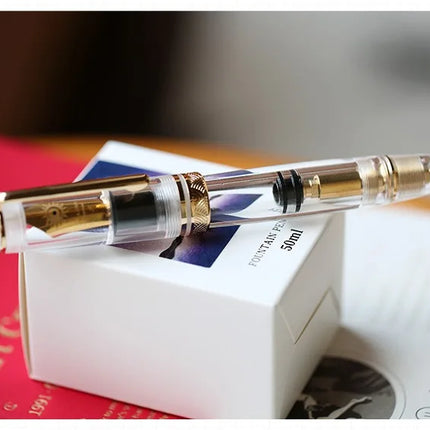 MAJOHN P140 Transparent Fountain Pen Sun Nib Metal Copper Piston Light Resin Body PK X159 9019 Stationery School Supplies