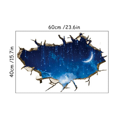 3D Wall Hole Art Star Sky Mural Meteor Crescent Moon Vinyl Stickers Home Decoration for Aesthetic Room Roof Night View Wallpaper