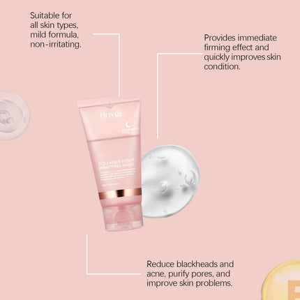 Korean Collagen Overnight Wrapping Peel Off Facial Mask, Collagen Night Wrapping Mask Deeply Hydrates Night Care Mask Cream 75ml