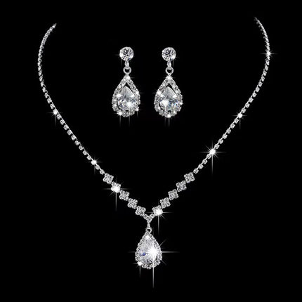3PC Women's Fashion Trend Copper Claw Chain Series Water Drop Necklace Earrings Jewelry Set Wedding Banquet Party Holiday Gift