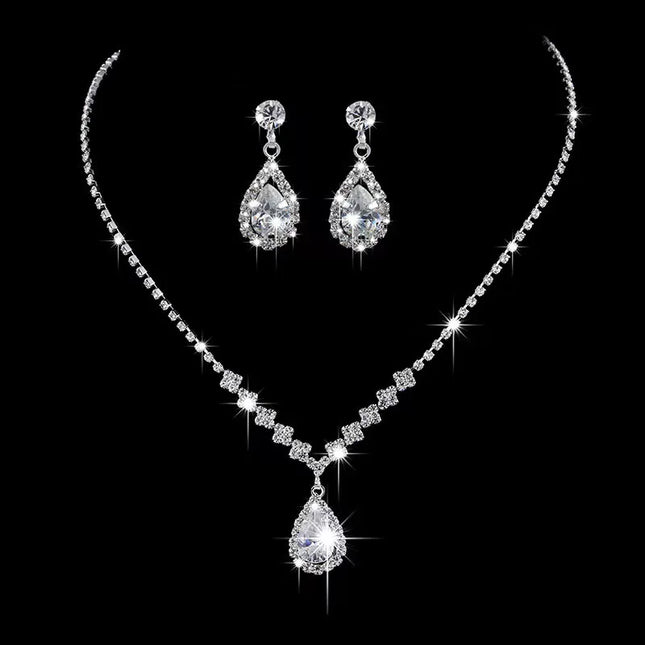 3PC Women's Fashion Trend Copper Claw Chain Series Water Drop Necklace Earrings Jewelry Set Wedding Banquet Party Holiday Gift