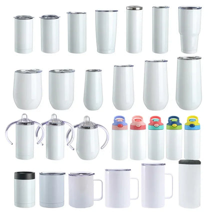 Sublimation Blank Straight Cup Stainless Steel Water Bottles Tumbler Coffee Mug Cup Vacuum Flasks DIY Insulated Thermos 6OZ-30OZ
