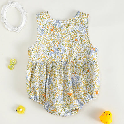 Cute Duck Embroidered Pattern Baby Girl Romper Sleeveless Jumpsuit Infant Clothing Comfortable Soft Fabric Baby Clothes