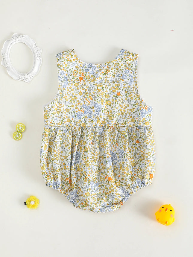 Cute Duck Embroidered Pattern Baby Girl Romper Sleeveless Jumpsuit Infant Clothing Comfortable Soft Fabric Baby Clothes