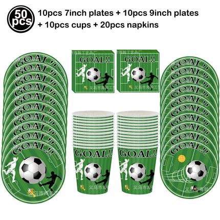 Soccer Theme Disposable Tableware Set Paper Plates Cups Napkins Tablecloth Boys Sports Football Birthday Party Decor Supplies