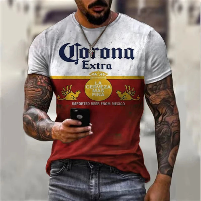 Men's beer print short sleeve shirt Casual plus size street wear Vintage fashion monogrammed men's T-shirts and tops