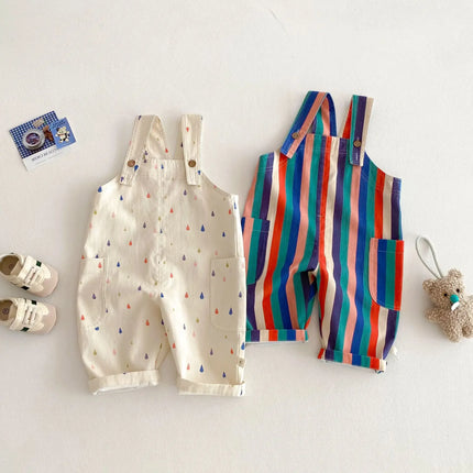 5282 Baby Fashion Striped Pants 2025 Spring New Korean Baby Boy's Strap Pants 0-5Year Girl's Suspender Pants