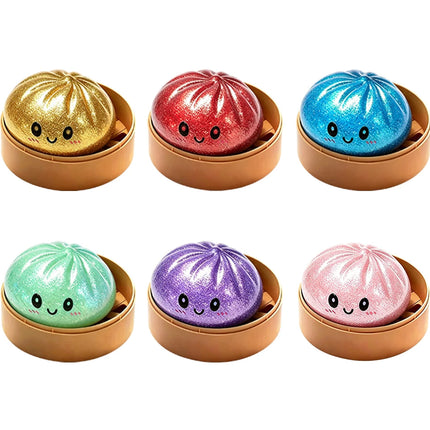 Realistic Colorful Dumpling Squishies with Bamboo Steamer, Ultra Soft and Quick Rebound, Stress Relief Toy, Venting Device