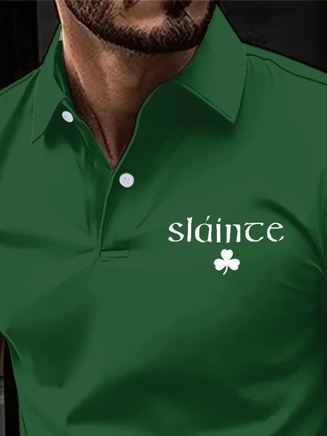 3D Digital Printed Clover Green Retro Men's Classic Lapel Casual Comfortable Sports Quick Drying Short Sleeved Polo T-shirt