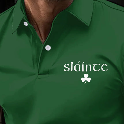 3D Digital Printed Clover Green Retro Men's Classic Lapel Casual Comfortable Sports Quick-Drying Short-Sleeved Polo T-shirt
