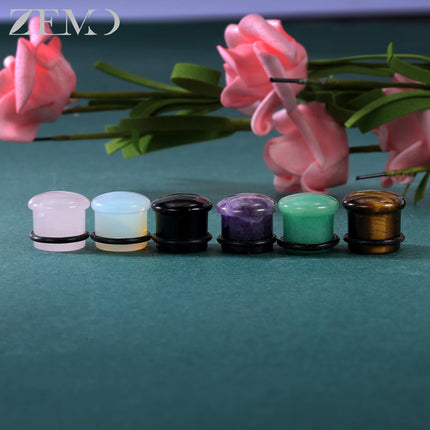 ZEMO 2pcs/lot Natural Stone Ear Plugs and Tunnels Unisex Punk Large Gauges Single Flare Flesh Stretcher Expander Piercings 4-18MM
