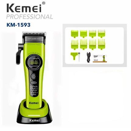 Kemei 1593 Barber Professional Hair Clipper Rechargeable Trimmer Electric Hair Cutting Machine External Rotor Brushless Motor