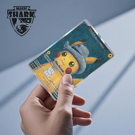 Magic Shark Mew Charizard EX Eevee Gengar Pikachu TCG Card Holographic Laser Skin Film Sticker for Bank Credit Card
