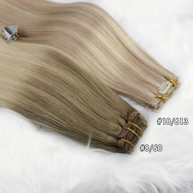 [16 Colors] Ugeat Clip in Hair Extensions Human Hair 14-22" Double Weft Remy Hair Full Head Clip in Extensions for Women 7Pcs