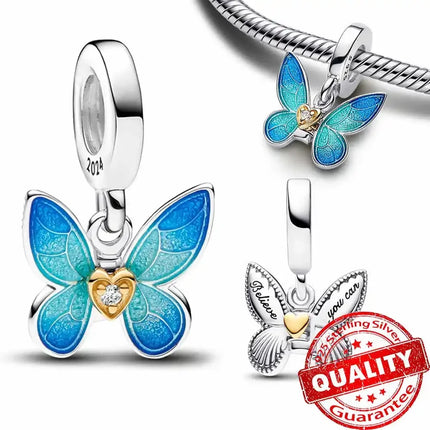 Original Charms 925 Sterling Silver Butterfly Pendant Dragonfly Flowers Bead For Women Necklace DIY Bracelet Fine Jewelry Gift