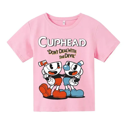 Children Cute Cuphead Clothes Kids Summer Fashion T-shirt Baby Boys Cartoon T-shirts Toddler Girls Short Sleeve Casual Tops
