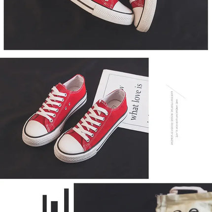 Flat Bottom Canvas Shoes Women's Versatile Low Cut Rubber Sole Pure Color Adult Slip-On Fashion Trendy White Sneakers