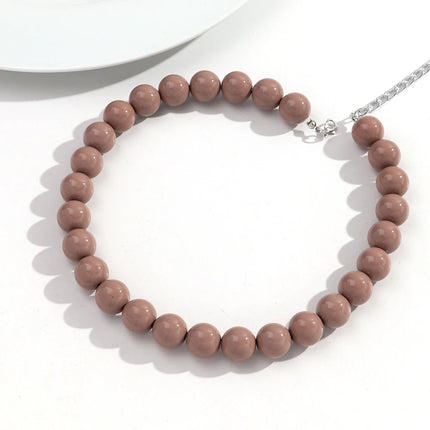 Boho Colorful Acrylic Big Ball Bead Chain Necklace Trendy Handmade Round Choker Necklaces for Women Man Statement Jewelry Gift