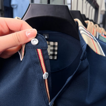 High-end luxury brand men's short-sleeve polo shirt, summer breathable cotton plaid lapel top, fashion embroidered casual T-shirt