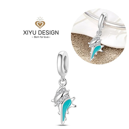 925 Sterling Silver Blue Ocean Series Beaded Charms  Pendant Fit for The Brand's DIY Bracelet Women Jewelry Girlfriend Gifts